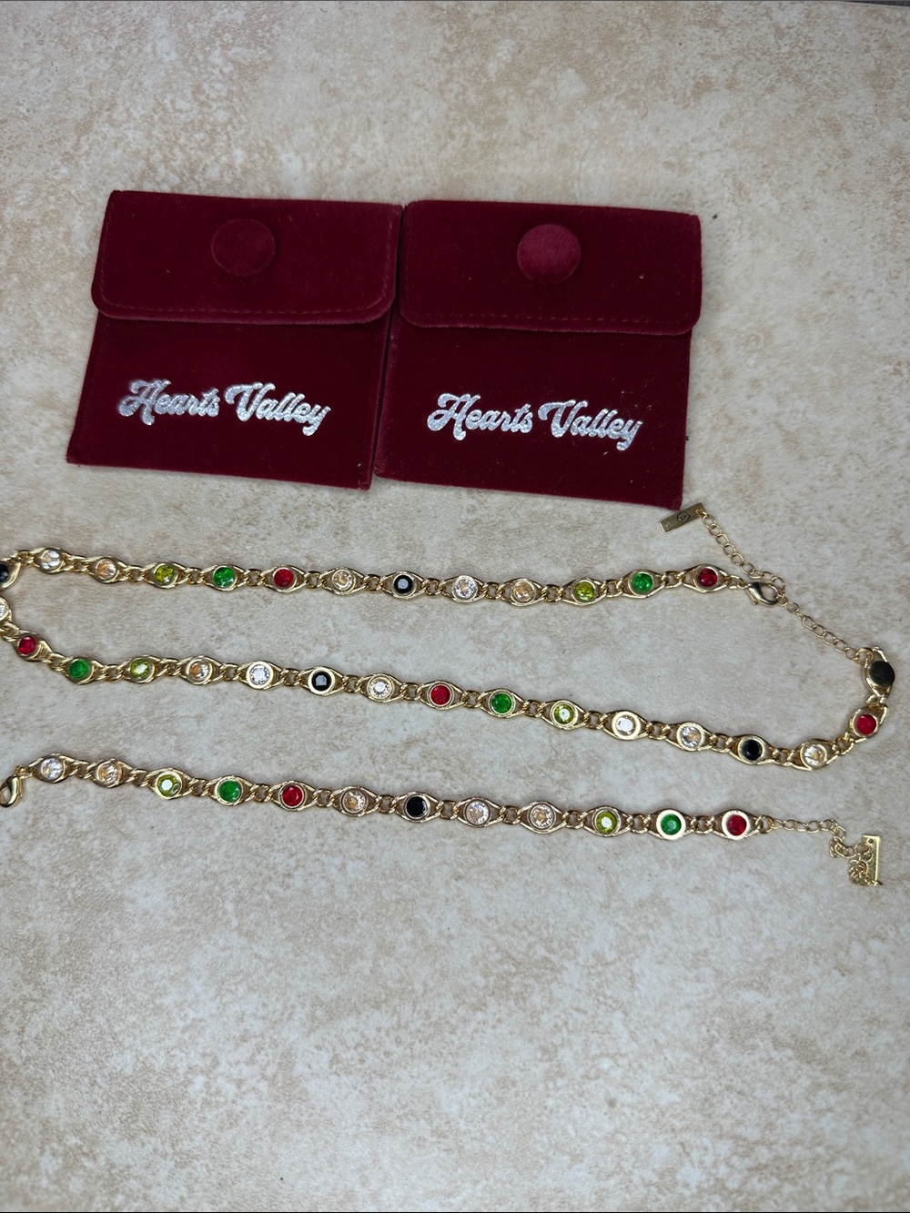 Hearts Valley Crystal Chroma Set: 18K Gold Plated Necklace & Bracelet